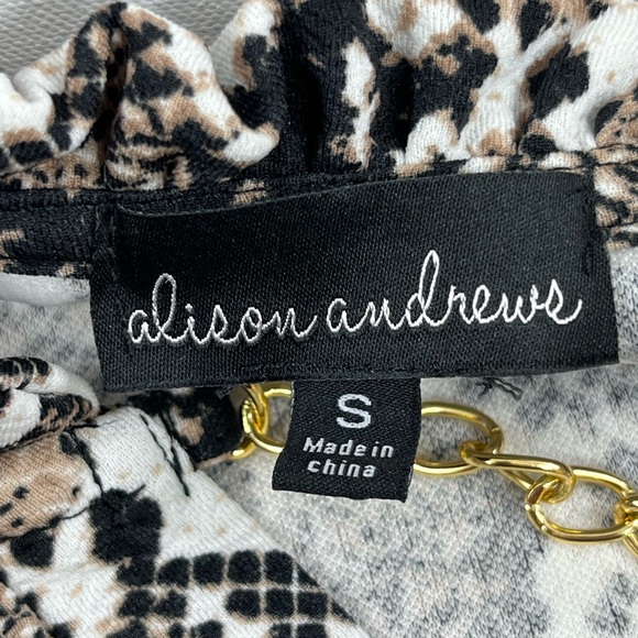 Alison Andrew’s Snake Skin Patterned Blouse Flounce Short Sleeves Brown Sz S - Picture 8 of 13